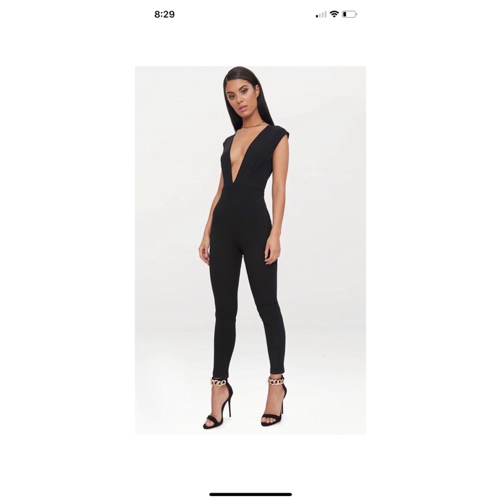 Black open front and back jumpsuit